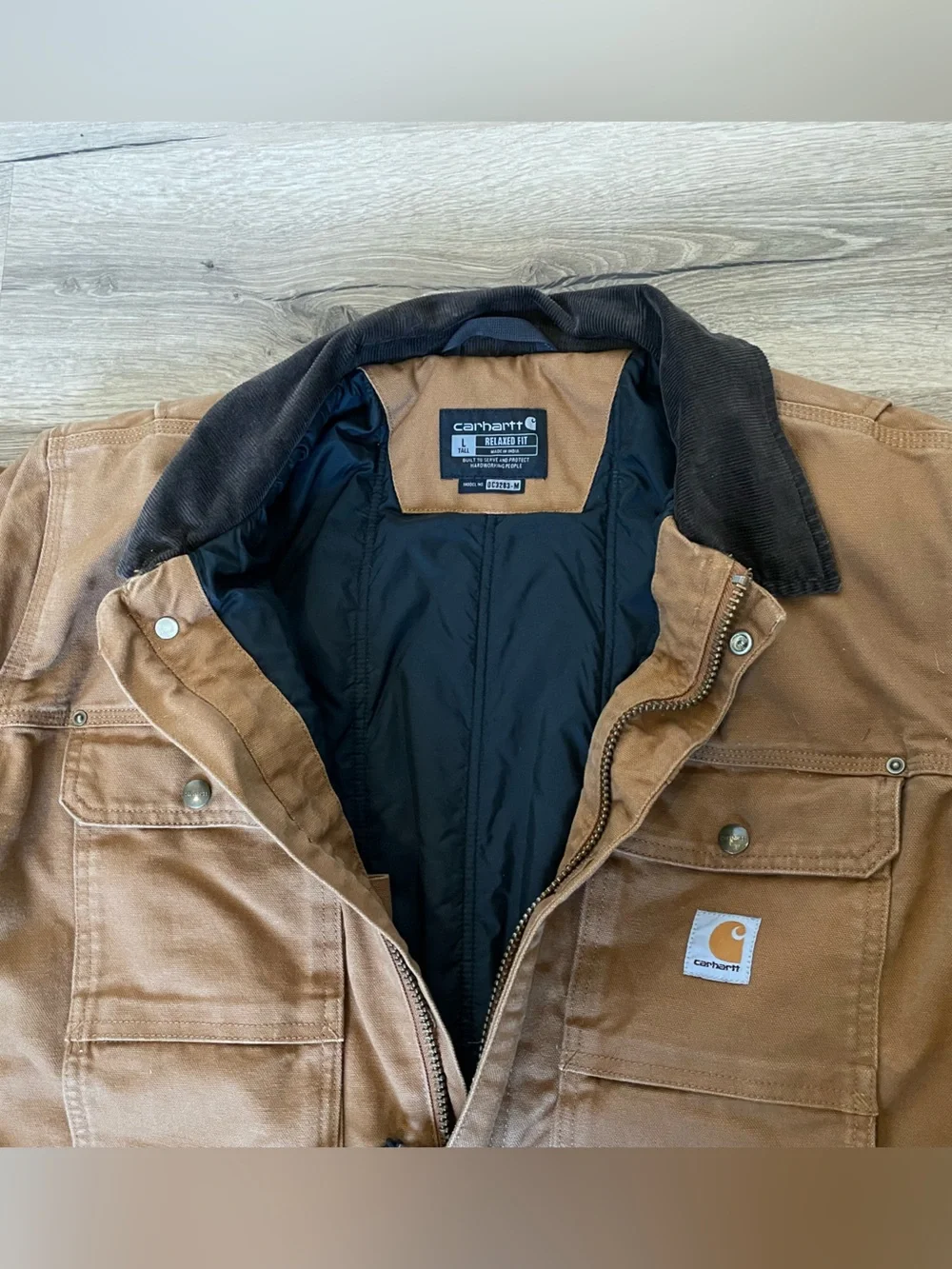 Carhartt Relaxed Fit Duck Utility Jacket Men’s Large Tall Brown Corduroy Collar